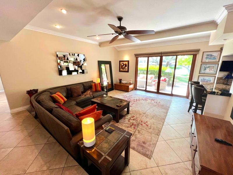 Sunken living room with expansive seating area