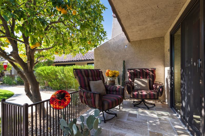Courtyard patio with oversized chairs for relaxation